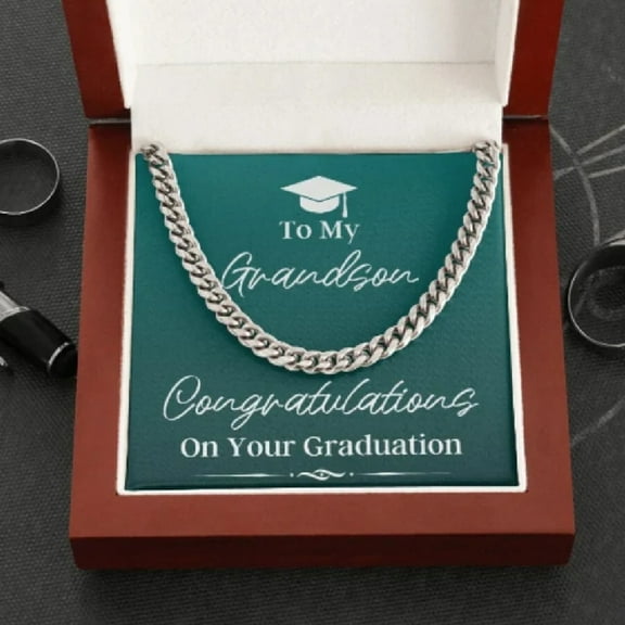 Happy Graduation To My Grandson, Cuban Link Chain, Graduation Present, Grad Gift, From Grandparents