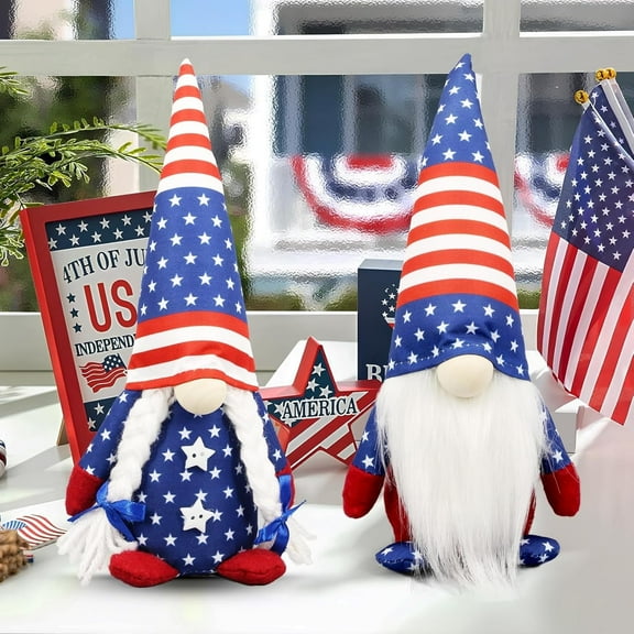 Molumo 4th of July Decorations, 2PCS Red White Blue Gnomes Decorations for Independence Day, Fourth of July, Memorial Day, Labor Day Home Office Indoor Decor Party Supplies