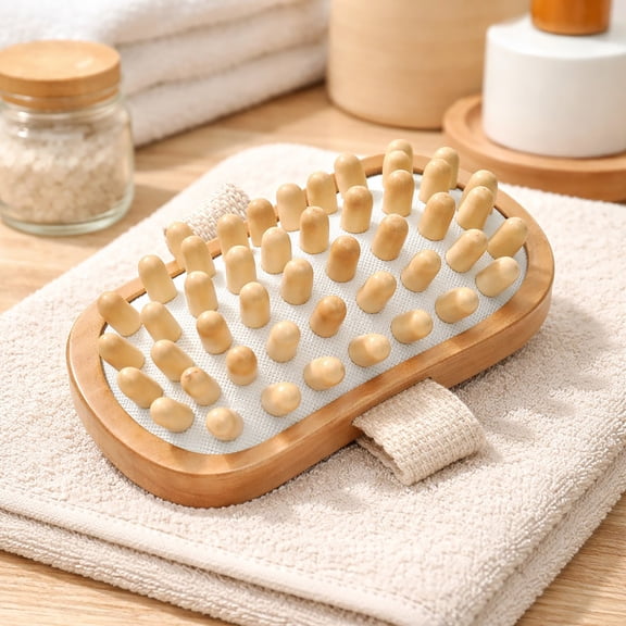Natural Wooden Lymphatic Drainage Tool - Rectangular Body Massager with Nodules