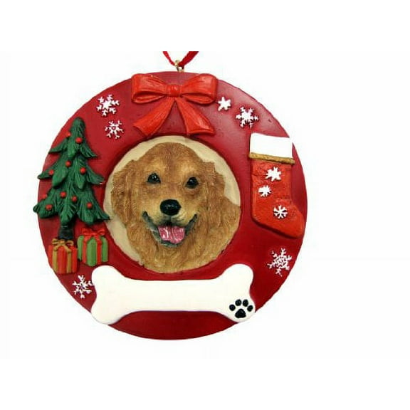 E&S Pets Golden Retriever Christmas Ornament Wreath Shaped Easily Personalized
