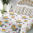 thumbnail image 3 of Ambesonne Emoji Fitted & Top Sheet Set with Shams, Pastel Rainbow Unicorn Clouds, White Multicolor, 3 of 5
