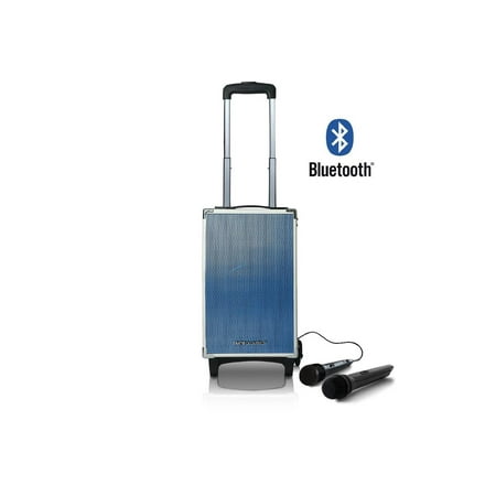 Bluetooth Party Karaoke Sound System With Telescoping Handle & Wheels Wireless Mic Color: Blue