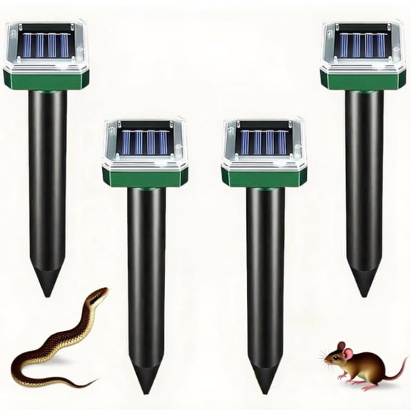 KingFurt 4-Pack Solar Ultrasonic Mole Repeller Outdoor Waterproof Sonic Spike Square