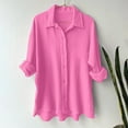 thumbnail image 5 of YDFCWXW Womens Cotton Linen Button Down Shirts Long Sleeve Oversized Blouses Work Tops Pink, S, 5 of 5