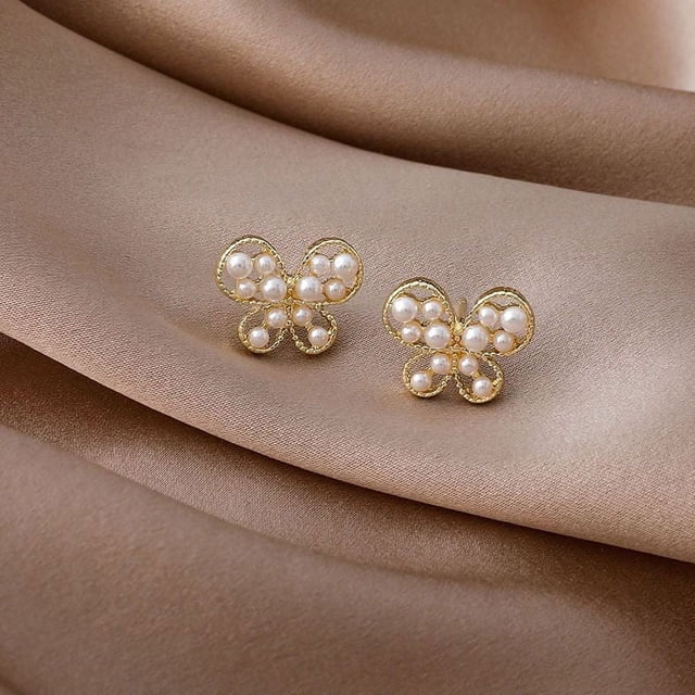 Pendientes de flores de perlas francesas con diseño de nicho bajo la luna, bonitos pendientes retro con aguja plateada para mujer, construcción duradera