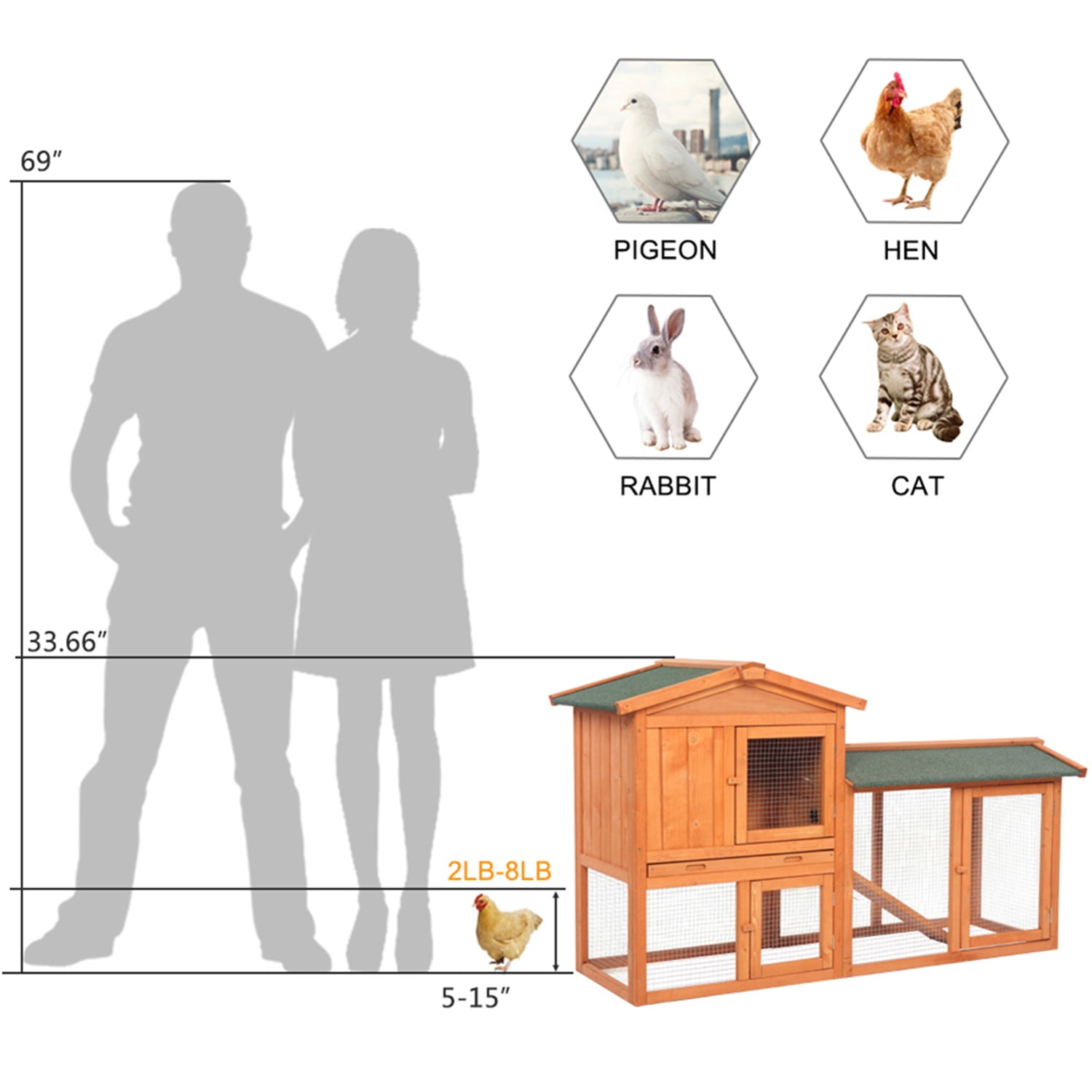 Pefilos 61" Wooden Rabbit Hutch for Outdoor Pet House Bunny Cages Poultry Cage Habitat, Orange Pefilos 61" Wooden Rabbit Hutch for Outdoor Pet House Bunny Cages Poultry Cage Habitat, Orange