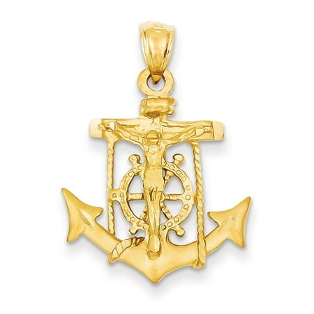 14k Yellow Gold Mariners Cross Crucifix Pendant