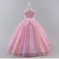 thumbnail image 2 of IBTOM CASTLE Flower Girl Sparkly Sequins Shiny Butterfly Formal Wedding Tulle Dress Junior Pageant First Communion Easter Princess Party Birthday Ball Gown 3T Rainbow powder, 2 of 7