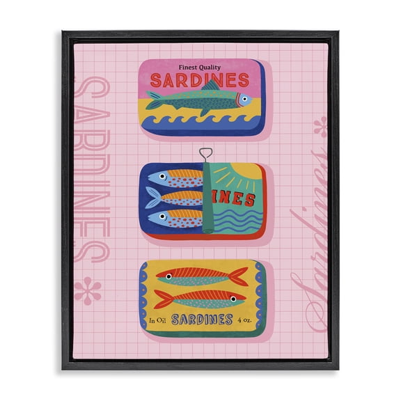 Stupell Industries Traditional Bright Sardine Can Designs Black Floating Frame Canvas Art, 17 x 21, by Nina Seven