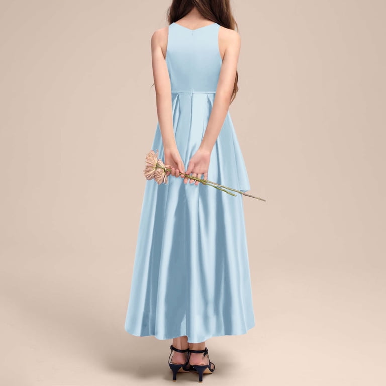 Ctreela Asymmetrical Junior Bridesmaid Dresses Satin Sleeveless Flower Girl Dress Elegant Formal Wedding Birthday Party Gown 4-14t, Infant Girl's,