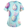 thumbnail image 2 of HAVUITYY Easter Scrub Tops for Women, Cute Bunny Eggs Pattern Stretch Nurse Top with Pockets Easter Plus sized Short Sleeve V-Neck Working Uniform, 2 of 3