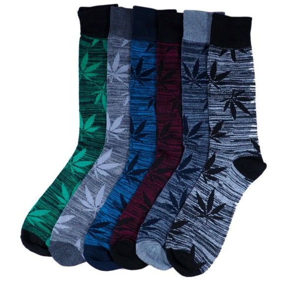 6 PAIRS Heather Marijuana Weed Cannabis Potleaf 420 Rasta Crew Length Socks
