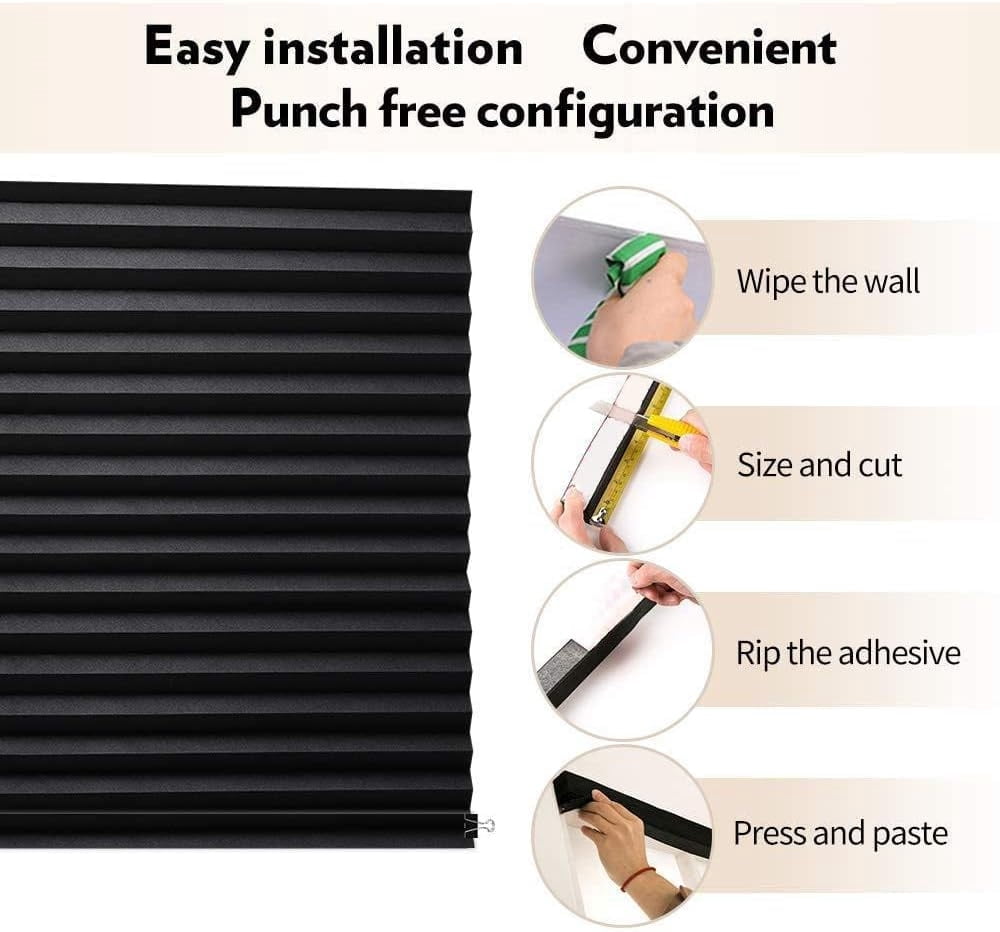 NOGIS 2 Pack Temporary Light Filtering Paper Shades for Windows,Paper Pleated Blinds with Adhesive,No Tools No Drilling Free Cut Size Temporary Room Darkening Shades (35.4*59inch)
