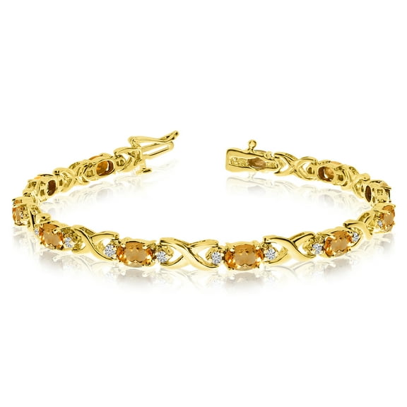 14k Yellow Gold Natural Citrine And Diamond Tennis Bracelet