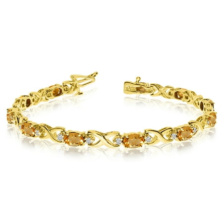 - 14k Yellow Gold Natural Citrine And Diamond Tennis Bracelet