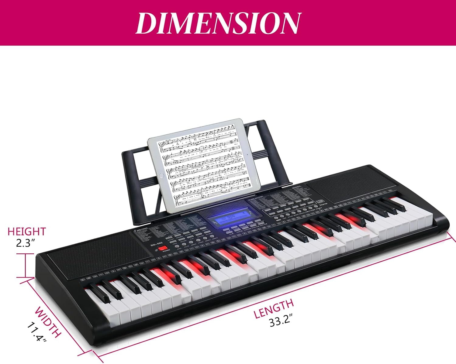 GLARRY 61-Key Portable Electronic Piano Keyboard for Beginner w/Lighted Keys, LCD Screen, Microphone, Headphones, 3 Teaching Modes, Built-In Speakers
