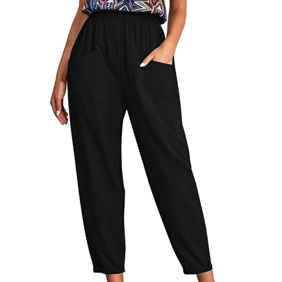 Summer Pants for Women Solid Trouser Pant Casual Baggy Elastic Waist Trouser Wide Leg Pant With Pocket Fashion Investments Pants for Women S Jogging Size 2x Petite Exercise Yoga Black 4XL