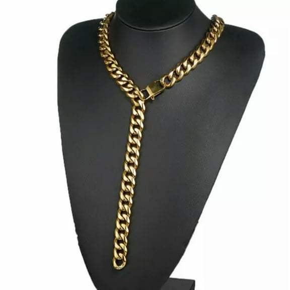 QQTDFG Men Chain Necklace Stainless Steel Curb Link Choker 12/15/17/19mm Christmas Gift-36 inch or 91cm-19mm width-Gold