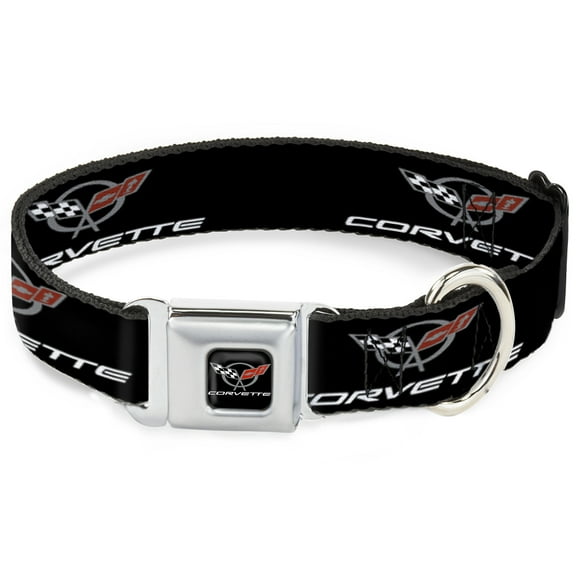 GM General Motors Pet Collar, Dog Collar Metal Seatbelt Buckle, Corvette C5 Logo Black Gray White Red Repeat, 9.5 to 13 Inches 1.0 Inch Wide