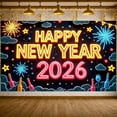 thumbnail image 3 of Neon Style Happy New Year Banner Firework Design 2026 New Year Banner Star Decoration Pattern New Year Eve Banner for New Year Party Holiday Celebration Indoor Decoration, 3 of 9