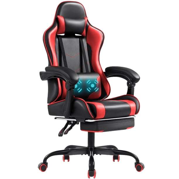 Red Racing Computer Chair Furmax High Back Massage Gaming Chair with Footrest PU Leather Racing ...