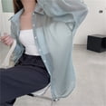 thumbnail image 5 of Women Lapel Button Down Long Sleeve Shoulder Sheer Mesh Blouses Shirt Top Long Sleeve Cardigan Outwear Daily Wear, 5 of 9