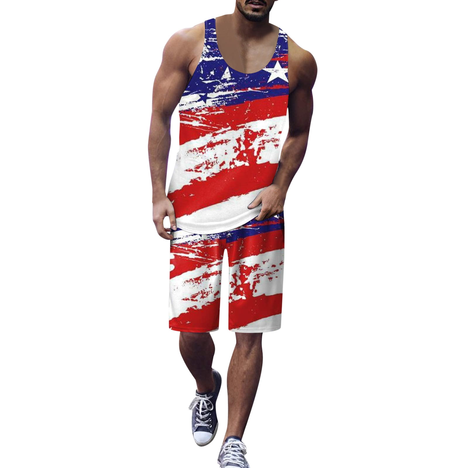 Tuxedos Suits Mens Independence Day Flag Digital 3D Printed Vest Shorts ...