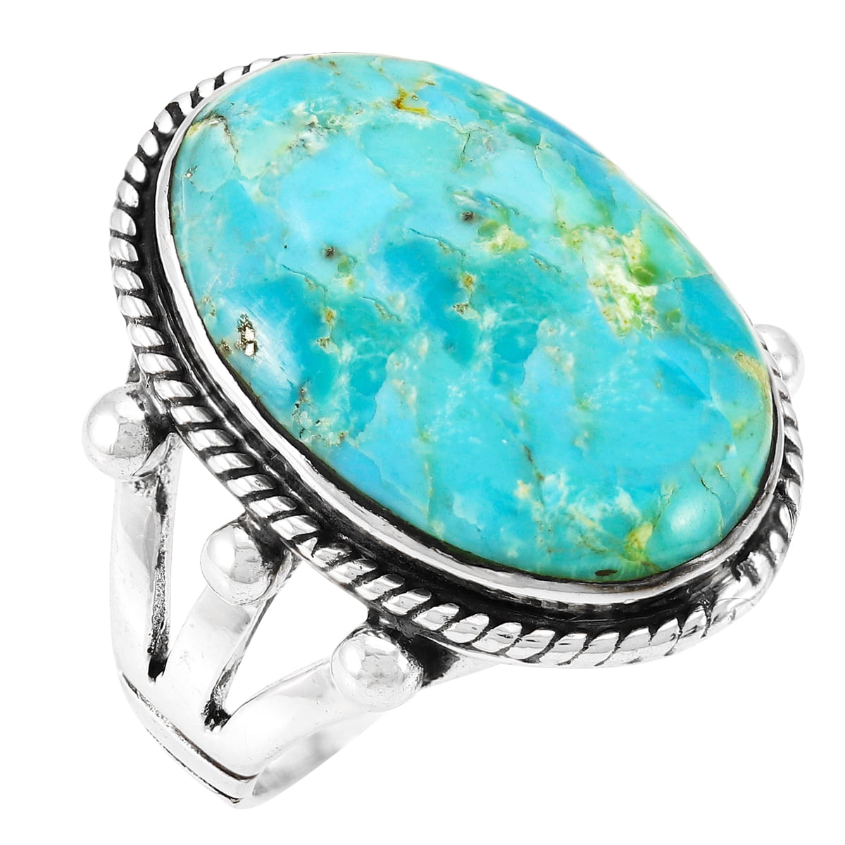 Bague Argent 925 Avec Turquoise - Taille 57 (US 8) - Jolie Bague En Argent Et Pierre Naturelle