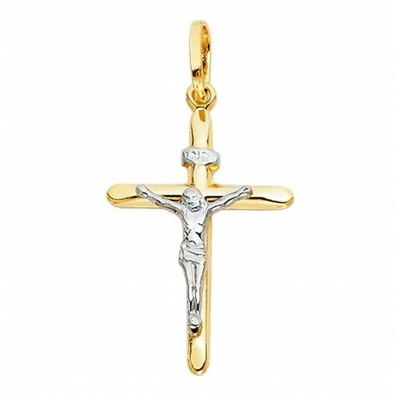 Precious Stars Jewelry 14k Two-tone Gold Crucifix Religious Pendant