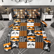Manfei Boys Dirt Bike 7-Piece Twin Bedding Sets,Outdoor Extreme Sport Bedding Comforter Set,Orange Black Plaid Sheet Sets Teens,Ultra Soft Home Decor Reversible