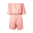 thumbnail image 4 of Women Boho Summer Chiffon Romper Casual Solid Color Off Shoulder Strapless Ruffle Half Sleeve Shorts Jumpsuits, 4 of 5