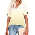 thumbnail image 3 of HomeDM Women's Short Sleeve V Neck T-Shirts Summer Casual Pullover Tops Loose Fit Dressy Shirts - Pale Yellow/M, 3 of 5