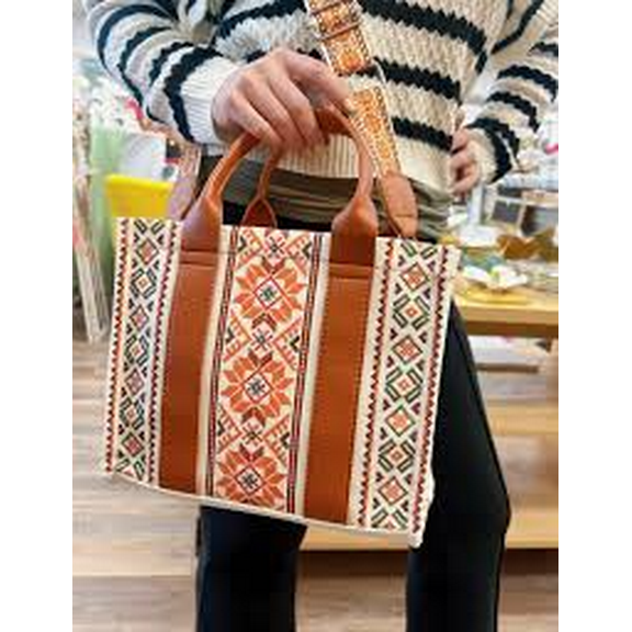 Boho Woven Handbag – Orange & White Canvas Tote Purse