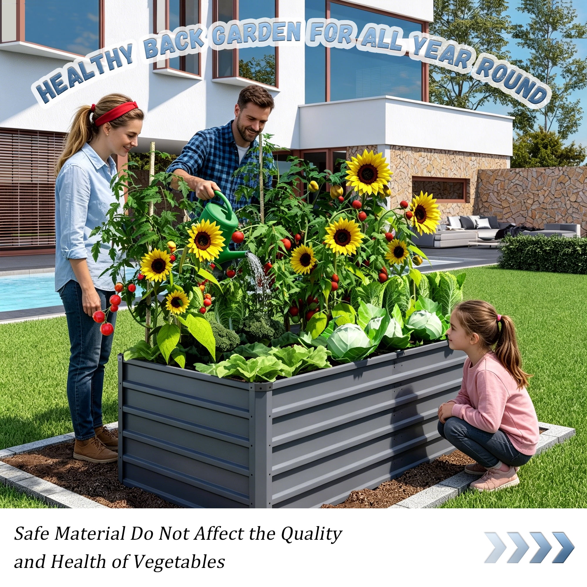 6x3x2ft 2pcs Large Raised Garden Bed Kit, Grey Rectangular Galvanized Metal Outdoor Garden Bed, Planter Raised Garden Boxes Outdoor Garden Beds for Growing Plants, Vegetables and Flowers