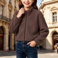 thumbnail image 5 of Horkkom Girls Fleece Jacket Teen Solid Color Cropped Zip Up Collared Sweatshirts Kids Casual Trendy Jackets 5-6 Years, 5 of 6