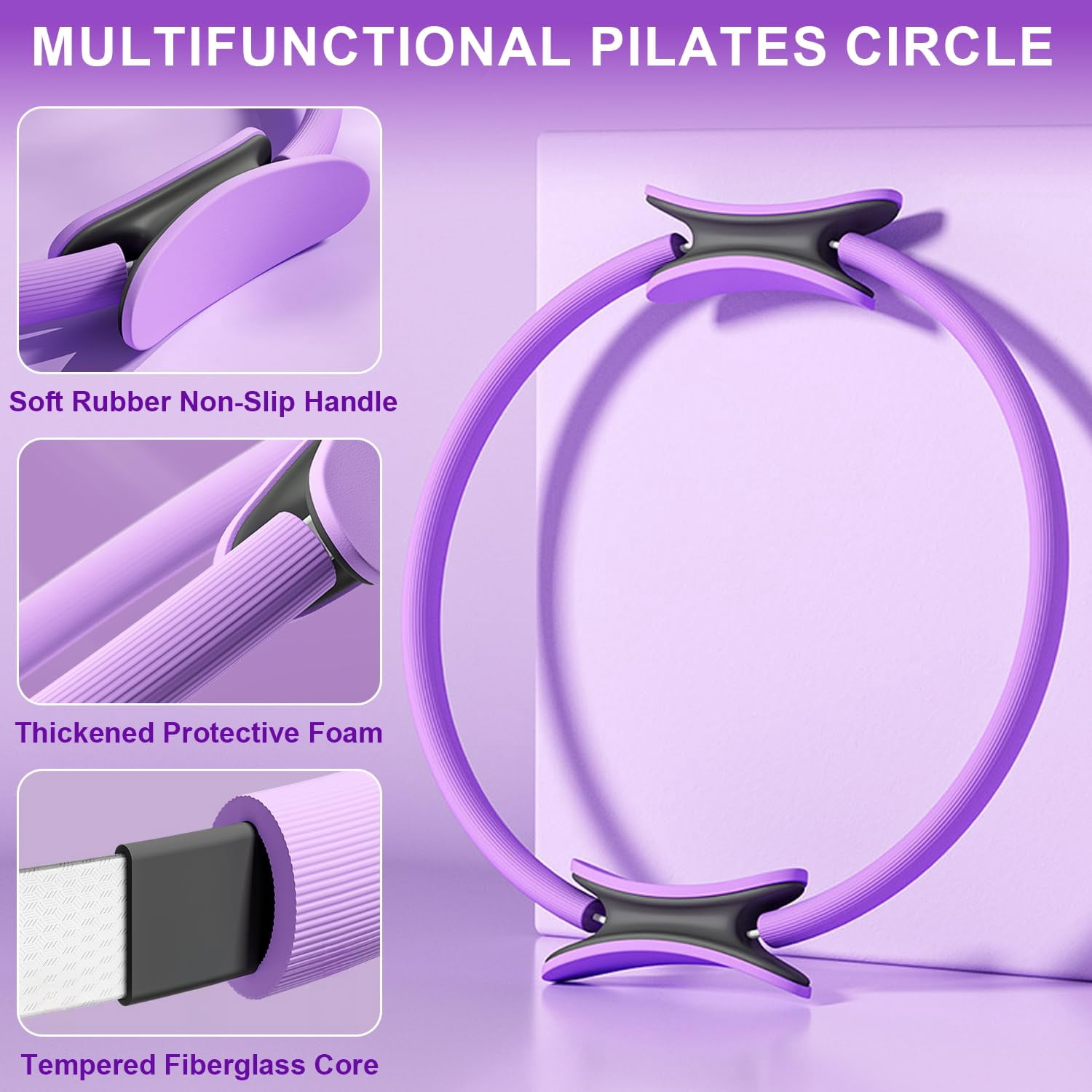 Pilates Ring Equipment Set  Home Kit For Women With 13'' Magic Dual Padded Handles Small Ball 5 Resistance Bands & Complete Fitness Guide Accessories
