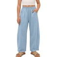 thumbnail image 3 of Yeaiivve Kids Barrel Pants Girls Elastic Waist Wide Leg Pants Cotton Casual Lounge Pants Solid Color Loose Slacks with Pockets 2-3 Years Blue, 3 of 10