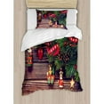 thumbnail image 3 of Christmas Decorations Queen Size Duvet Cover Set, Rustic Wood Backdrop December Old Christmas Time Theme Jesus Ribbon, Decorative 3 Piece Bedding Set with 2 Pillow Shams, Green Brown, by Ambesonne, 3 of 3