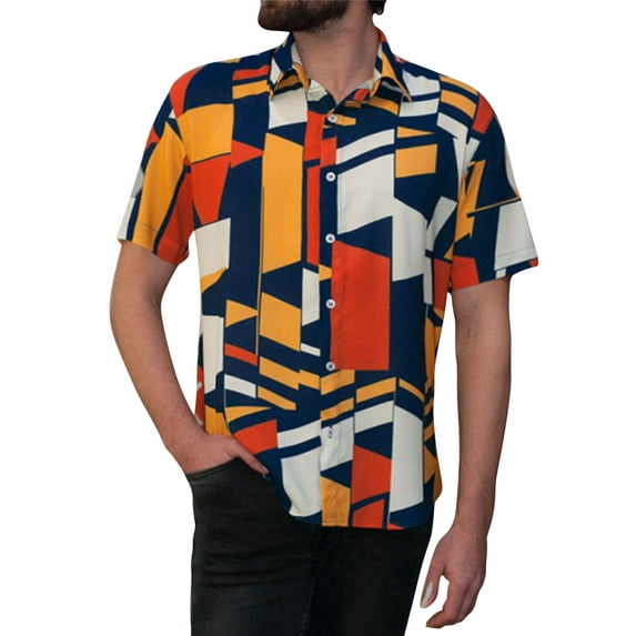 Men's Short Sleeve Geometric Printed Casual Hawaiian Shirt