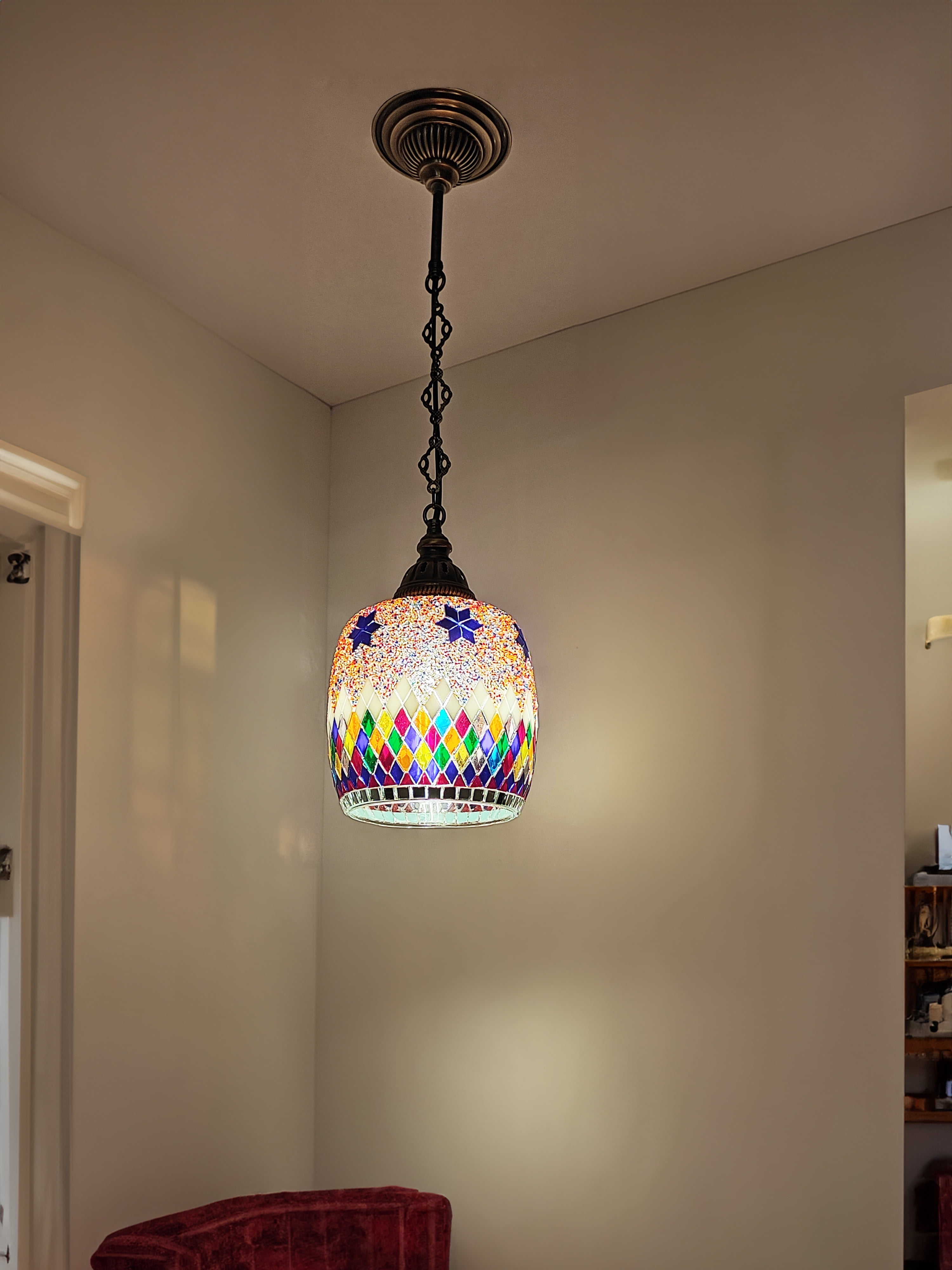 Angora Bennet Turkish Light - Multicolor | Mosaic Glass Turkish Hanging Chandelier Lamp (26.38")