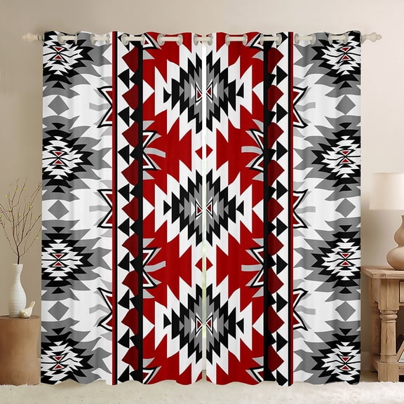 Manfei Boho Hippie Aztec Blackout Curtains Set of 2 (52x84 Each), Retro Geometric Abstract Window Curtains, Tribal Western Style Curtains and Drapes, Curtains and Drapes Decor