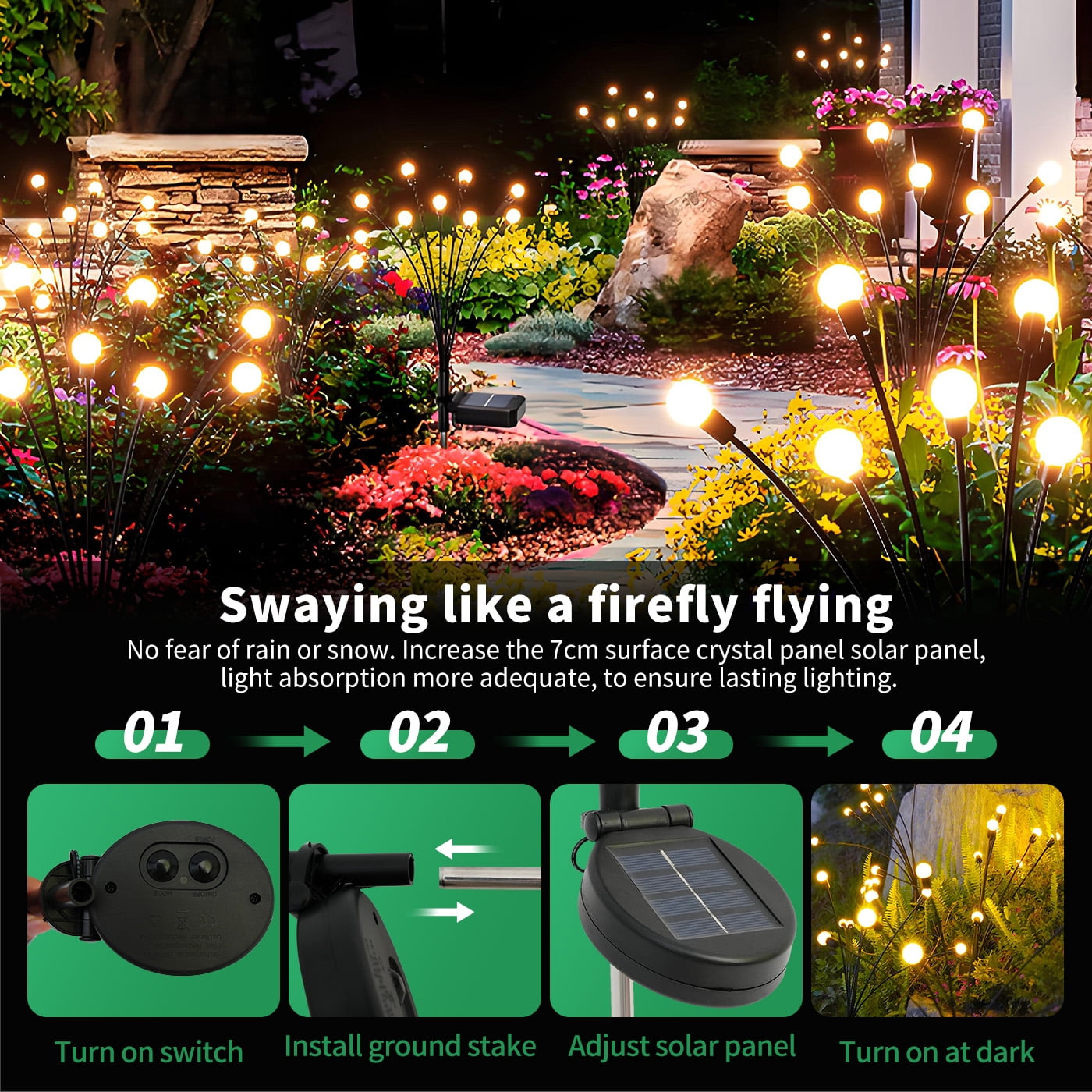 6 Pack Solar Lights Outdoor, Firefly Swaying Lighting for Yard Patio Pathway Decoration, Landscape Decoration Lighting for Garden, Lawn, Yard, Outdoor Decoration, Warm White