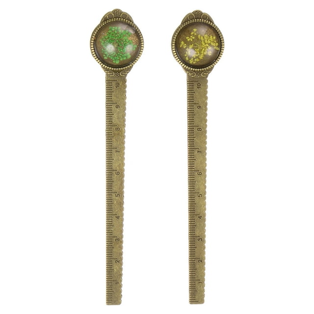 Unique Bargains 2pcs Metal Bookmark Ruler 10cm Metric Vintage Bookmark, Yellow & Green