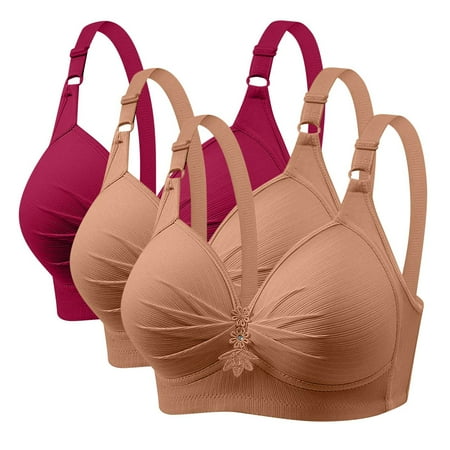 GERsome Women s Pack of 3 Push Up Bra Wireless Padded No Underwire Back Closure Bralettes Sports Bras Comfort Sleep Bra Full Coverage 3PC#2Khaki/Red XL