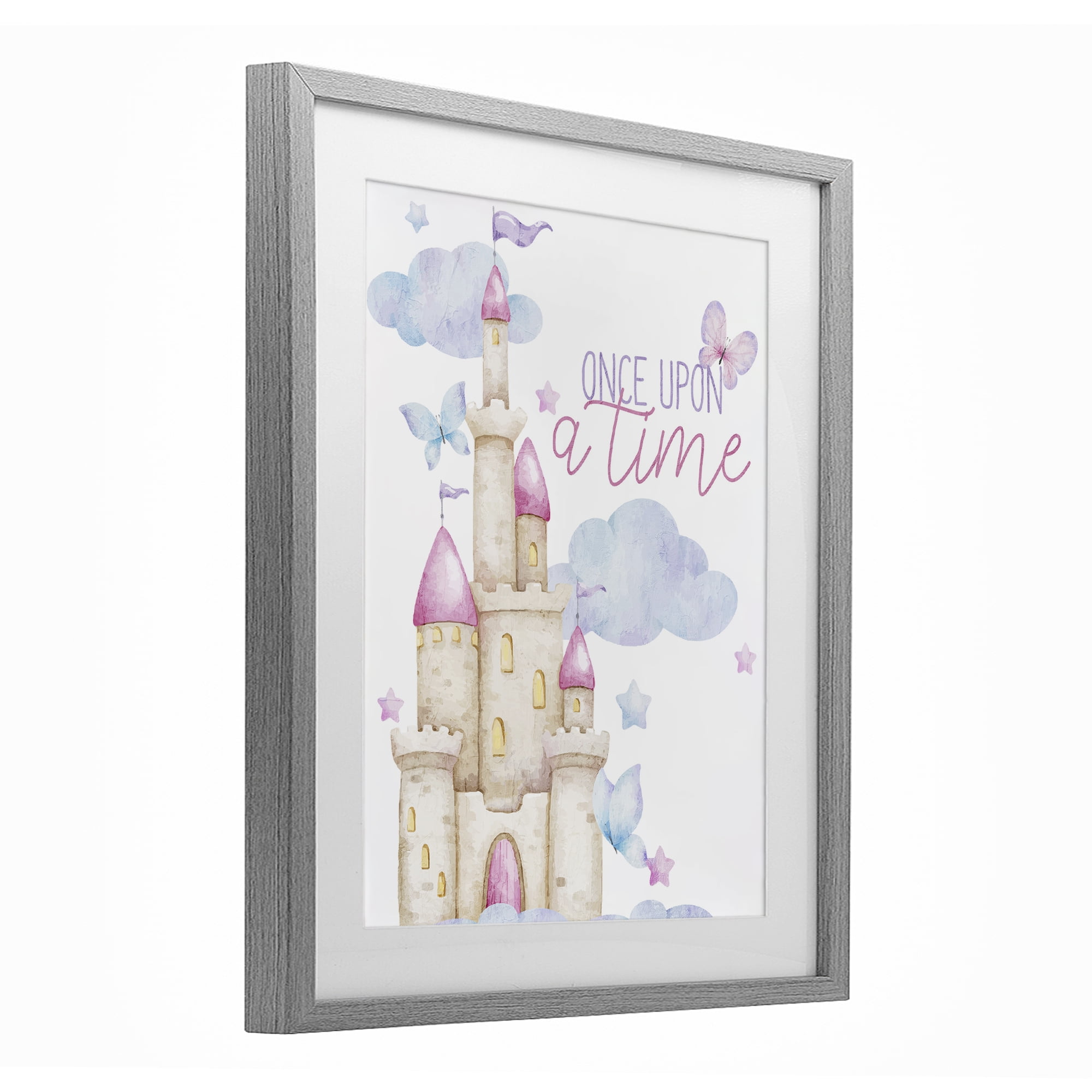 Once Upon A Time Castle Gray Framed Print Under Glass, design by Kim Allen