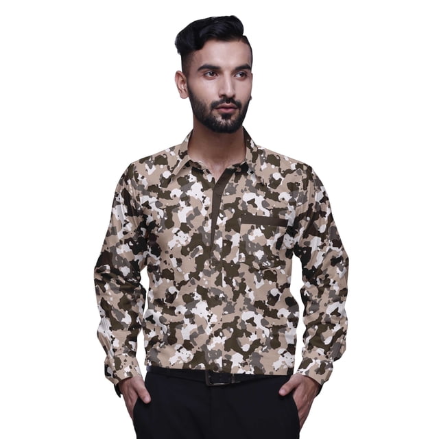 BESTMAN PrintedShirtsFor Hommes Bouton Manches Longues Chemise Habillée en Coton