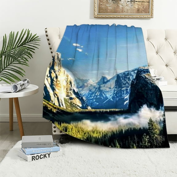 BCIIG Mountain Range Valley Blue Sky Clouds Warm Lightweight Fleece Throw Blanket Living Rooms Sofa Decor All Seasons 40x50in