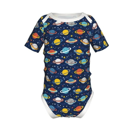 

Junzan Planets And Stars Print Short-Sleeve Baby Climbing Clothes Bodysuits for Infant One-Piece for Baby Boys & Girls Baby Clothes Baby Romper with Snap Closure-2 Years