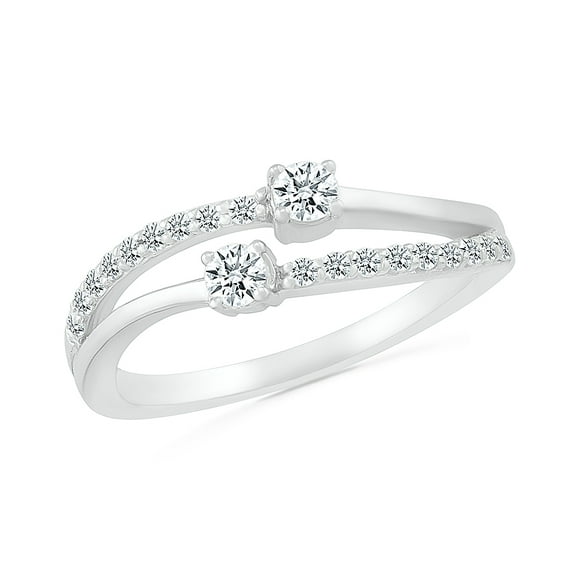 DGOLD 10kt White Gold Round White Diamond Trendy 2 Stone Ring for Women (3/8 cttw)