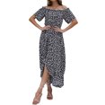 thumbnail image 1 of VISgogo Vestido de mujer, estampado floral, hombros descubiertos, manga corta, decoración de botones, dobladillo con volantes, vestido de blusón VISgogo  moda, 1 of 9